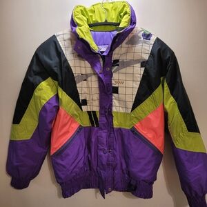 Vintage 80's Joff Winter Ski Jacket Womens Size Large Neon Geometric